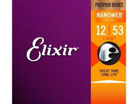 Elixir Nanoweb Phosphor Bronze Acoustic Guitar Strings (12-53) Cheap