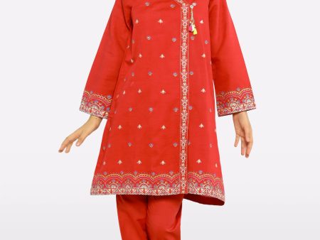 Red Embroidered Girls 2PC For Cheap