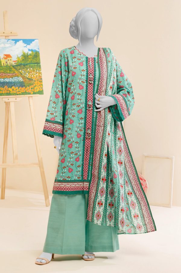 Green Printed 3PC Unstitched For Discount