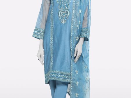 Blue Embroidered 3PC For Discount