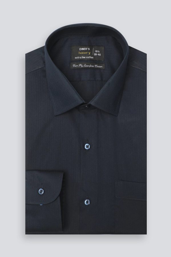 Navy Blue Stripe Textured Formal Shirt on Sale