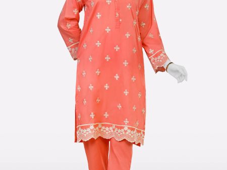 Peach Embroidered 2PC Fashion