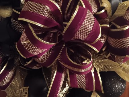 Handmade Wreath- Burgundy, Gold, Black Sale