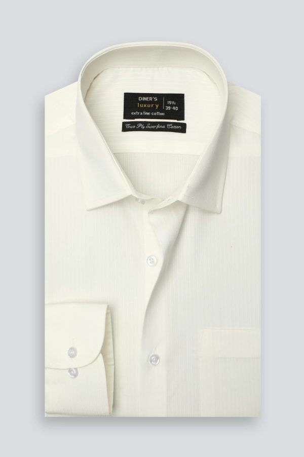 Off White Stripe Textured Formal Shirt Online Hot Sale