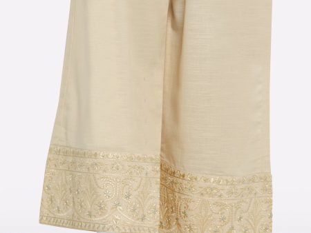 Beige Embroidered Trouser For Discount