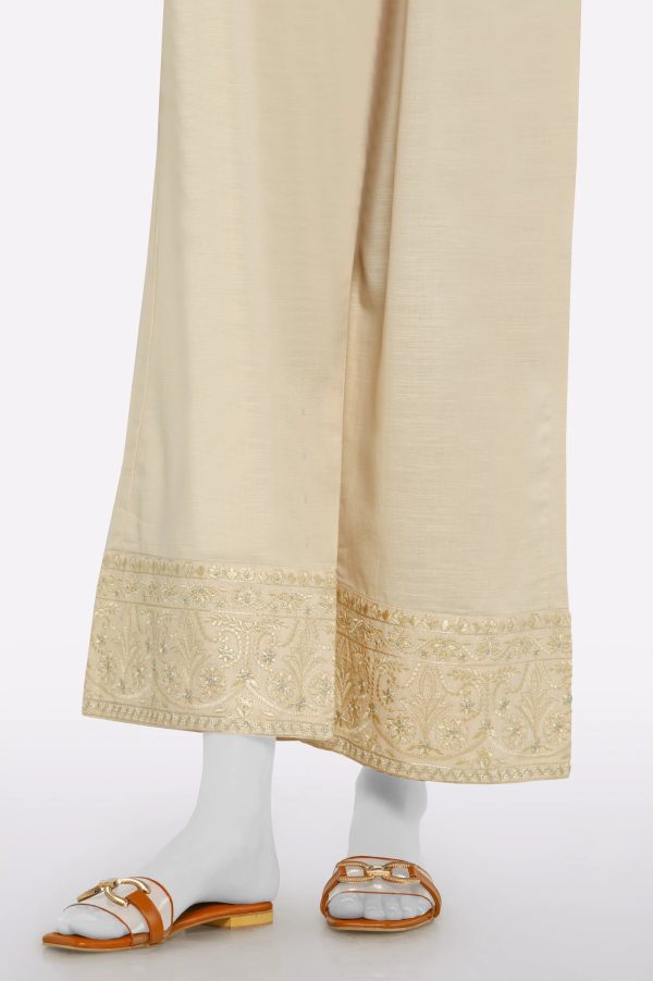 Beige Embroidered Trouser For Discount