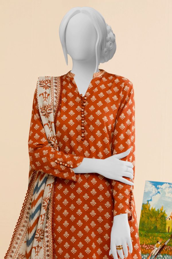 Rust Printed 3PC Unstitched on Sale