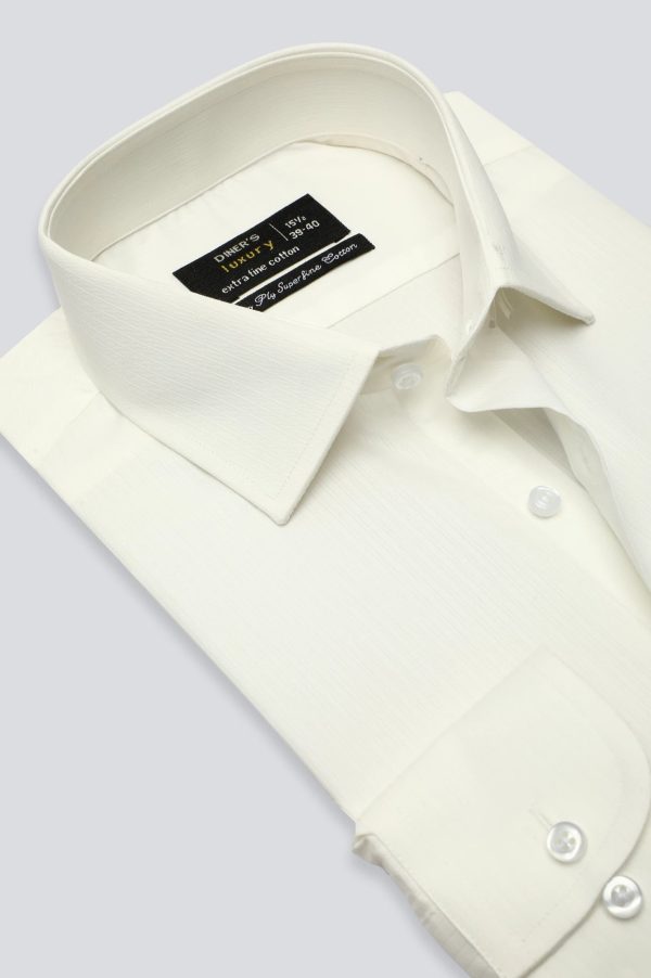 Off White Stripe Textured Formal Shirt Online Hot Sale