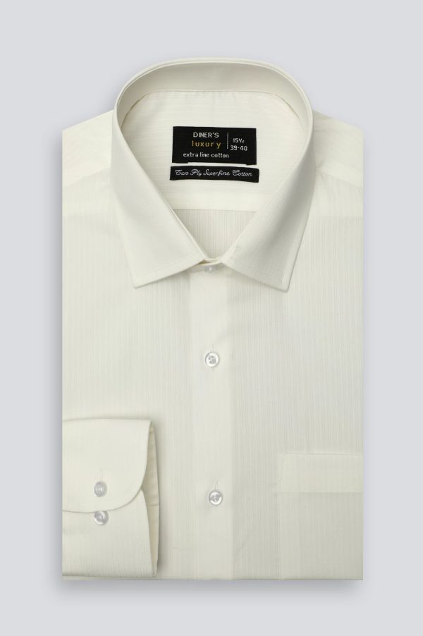 Off White Stripe Textured Formal Shirt Online Hot Sale