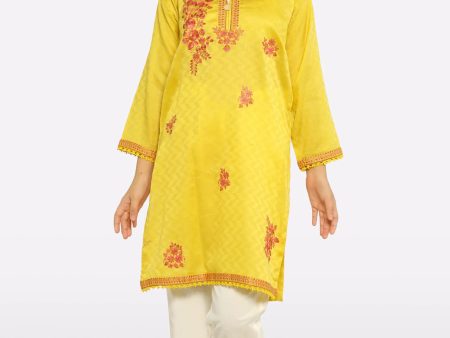 Yellow Embroidered Girls Kurti on Sale