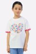 White Heart Printed Girls T-Shirt For Discount