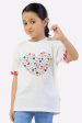 White Heart Printed Girls T-Shirt For Discount