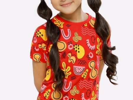 Red Graphic Printed Girls T-Shirt For Sale