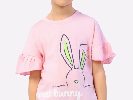 Sweet Bunny Print Girls T-Shirt Discount