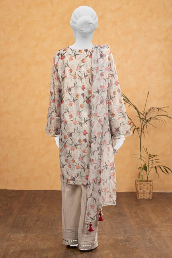 Light Beige Shiffli Printed 3PC Unstitched Fashion