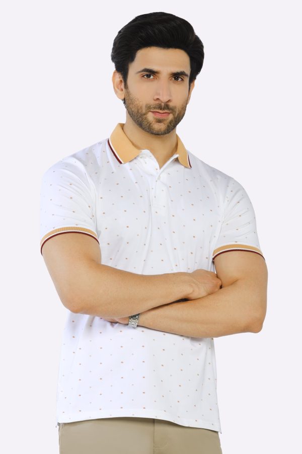 White Printed Polo Discount