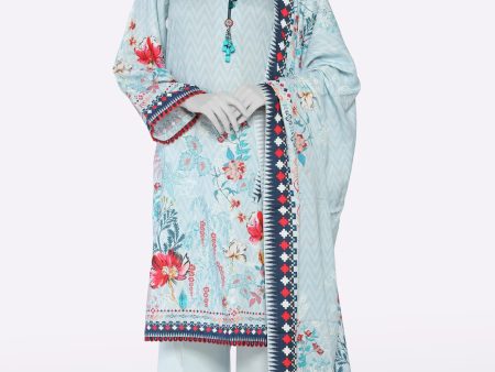 Light Blue Printed Unstitched 3PC Fashion