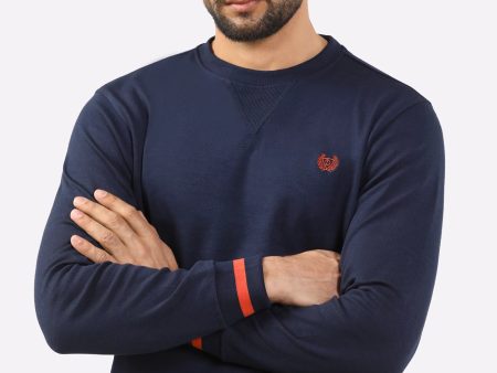 Navy Blue Round Neck Sweatshirt Online Hot Sale