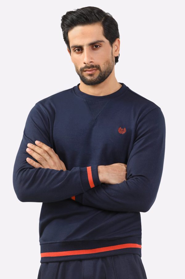 Navy Blue Round Neck Sweatshirt Online Hot Sale