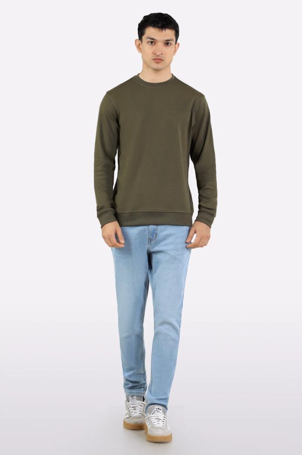 Olive Plain Round Neck Sweatshirt Online