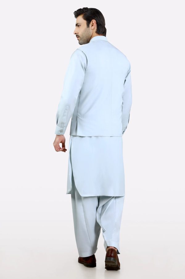 Light Blue Shalwar Kameez with Waistcoat Cheap