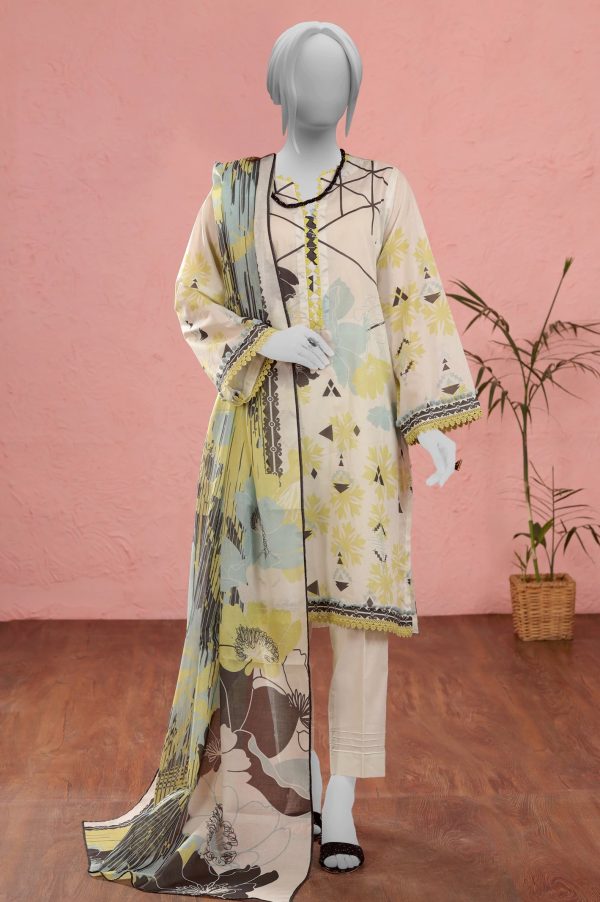 Off White Printed Unstitched Kurti With Dupatta For Sale