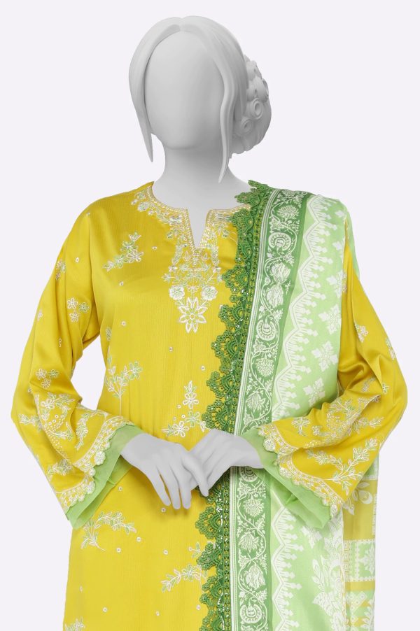 Yellow Embroidered 3PC Unstitched Discount