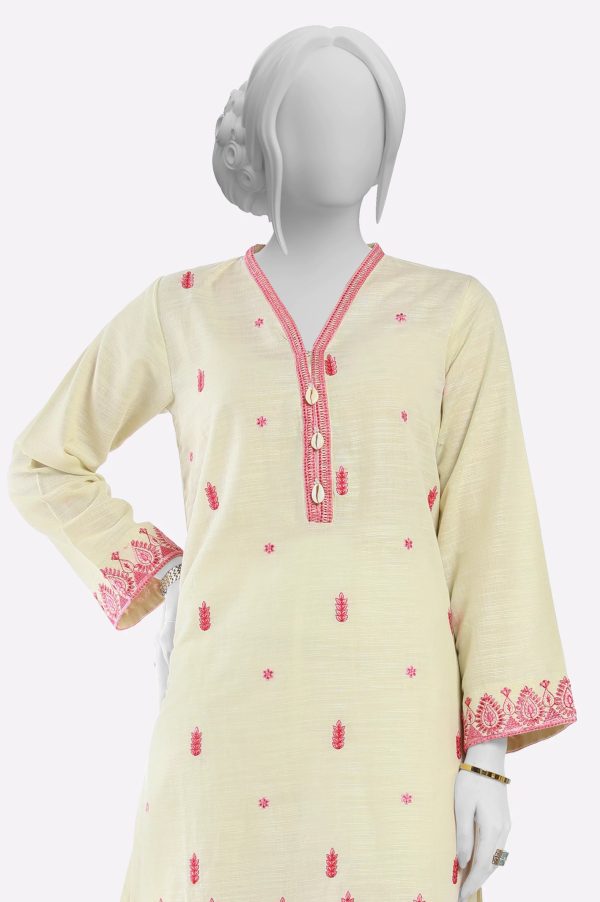 Beige Embroidered Kurti For Sale