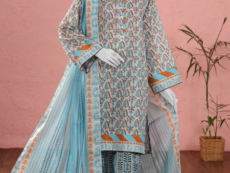 Light Blue Printed 3PC Unstitched Sale