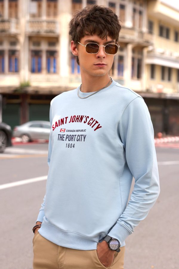 Ice Blue Statement Printed Sweatshirt Cheap