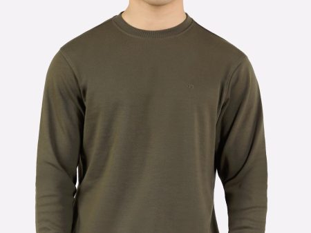 Olive Plain Round Neck Sweatshirt Online