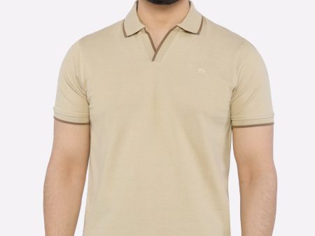 Beige Solid Collar Polo Online Sale