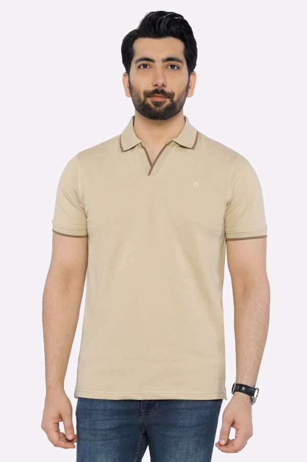 Beige Solid Collar Polo Online Sale