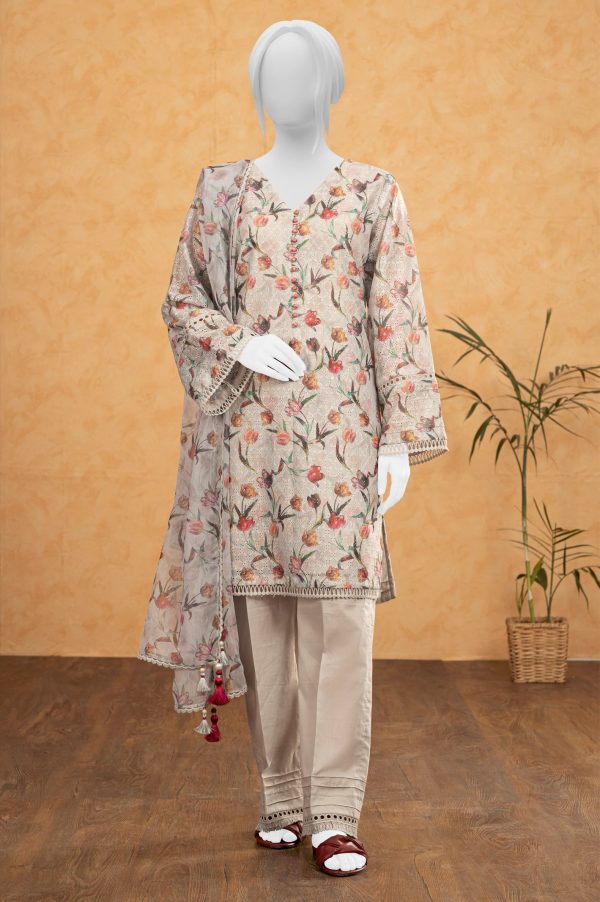 Light Beige Shiffli Printed 3PC Unstitched Fashion