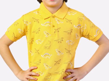 Mustard Dino Print Polo For Cheap