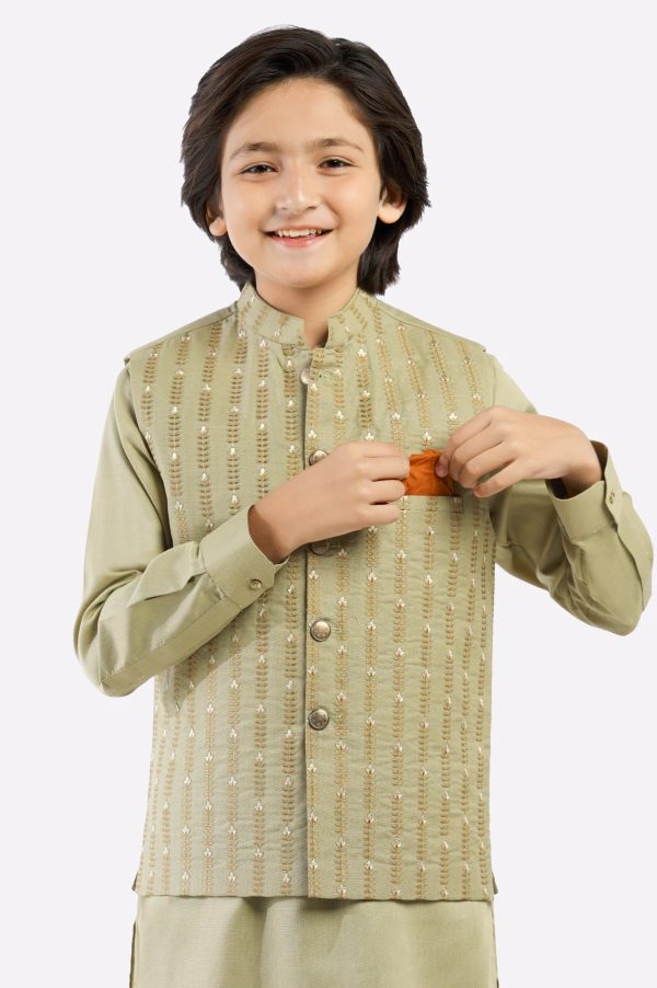 Fawn Boys Kameez Shalwar with Waistcoat on Sale