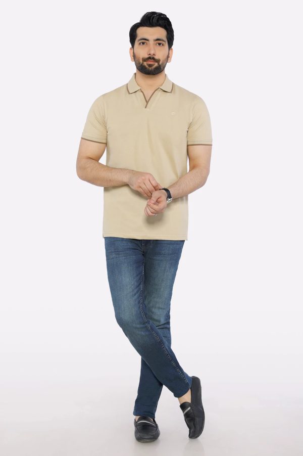 Beige Solid Collar Polo Online Sale