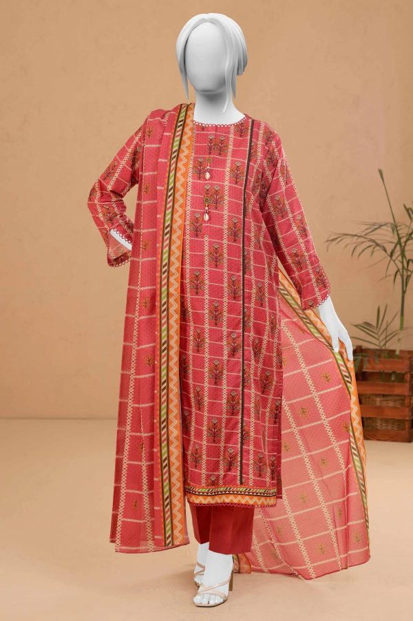 Dark Pink Printed 3PC Unstitched Hot on Sale