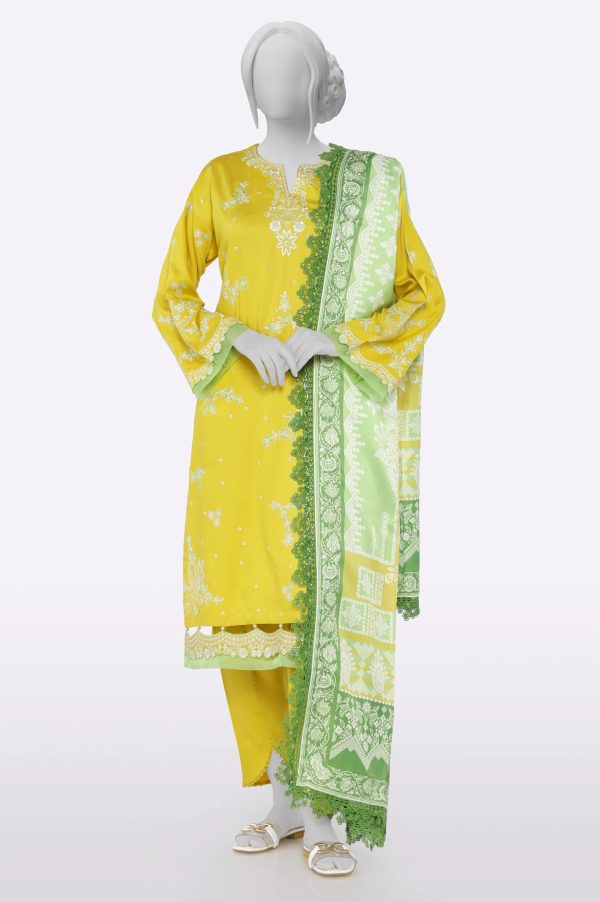 Yellow Embroidered 3PC Unstitched Discount