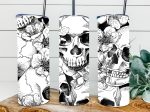 20oz. Skulls Floral Tumbler. Sublimation Skull Tumbler. Skull Mug. Sale