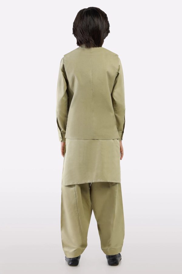 Fawn Boys Kameez Shalwar with Waistcoat on Sale