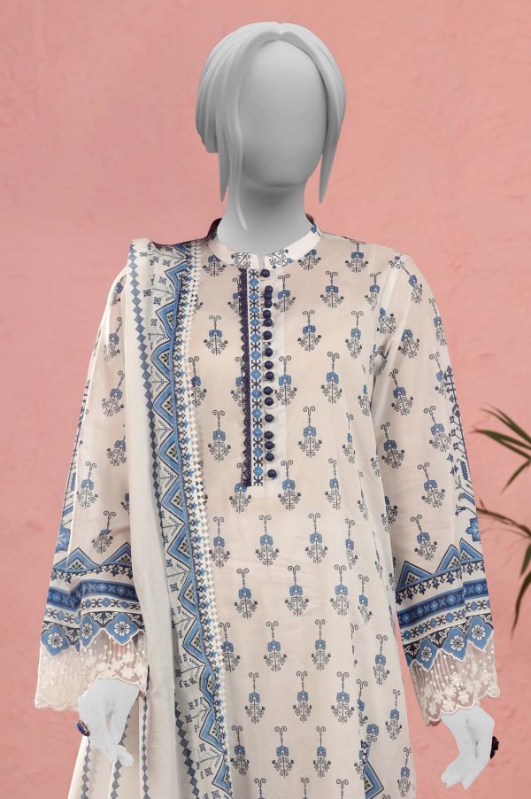 White Printed Unstitched Kurti With Dupatta Online Hot Sale