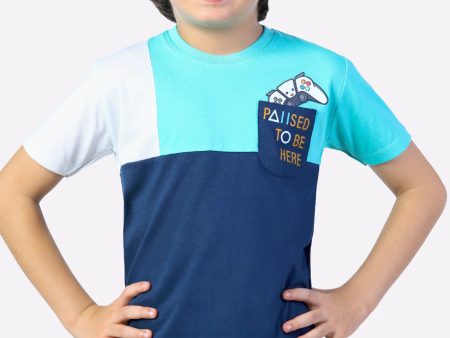 Navy Blue Color Block T-Shirt For Discount