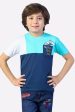 Navy Blue Color Block T-Shirt For Discount