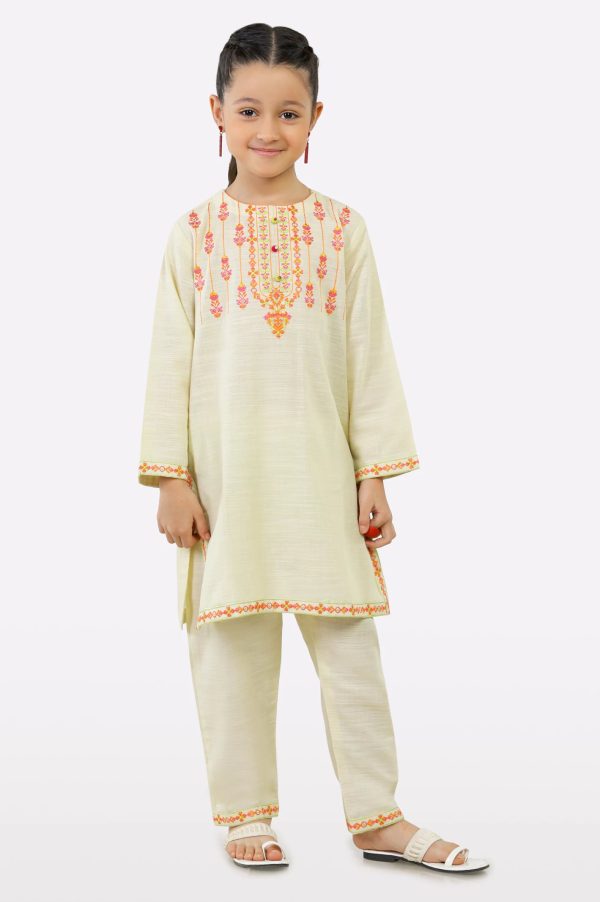 Beige Embroidered Girls 2PC For Discount