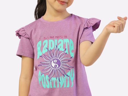 Purple Graphic Print Girls T-Shirt on Sale