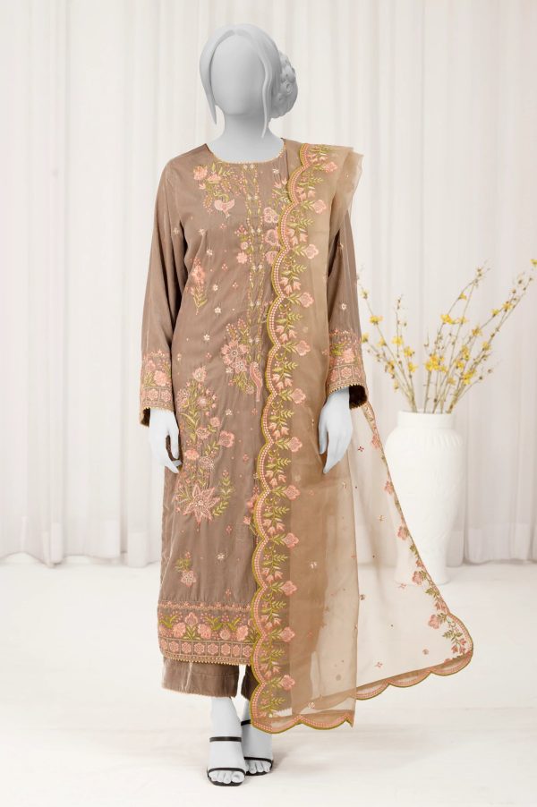 Dark Beige Embroidered 3PC Unstitched Supply