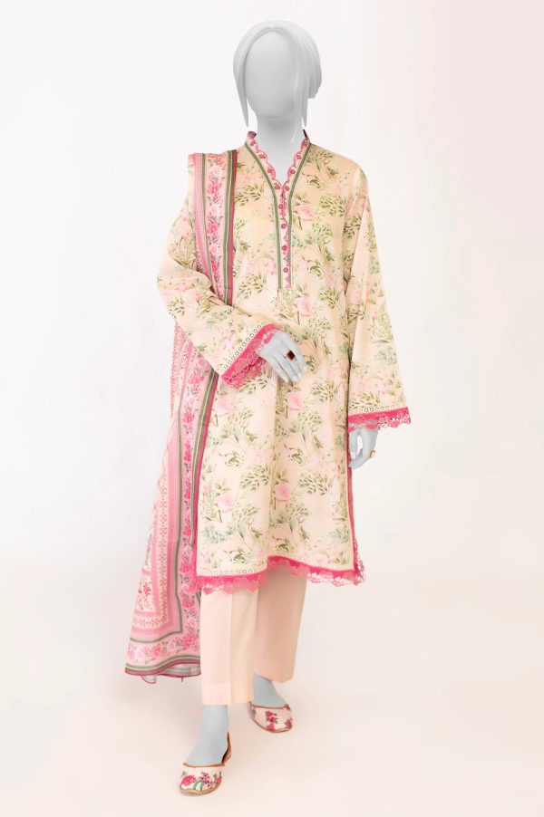 Light Peach 3PC Unstitched Printed Online Hot Sale