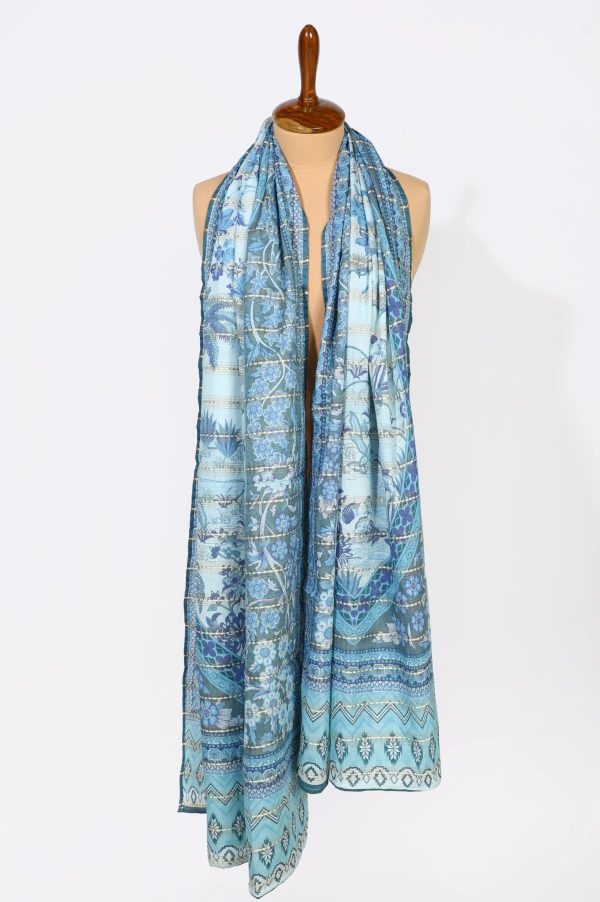 Light Blue Printed Dupatta on Sale