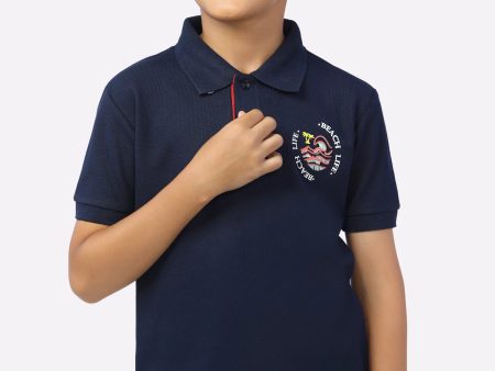 Navy Blue Logo Printed Polo Cheap